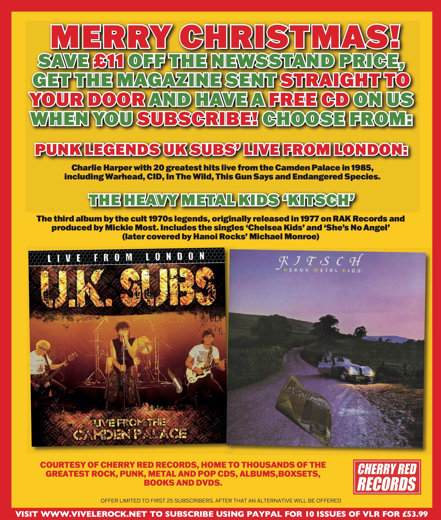 VIVE LE ROCK SUBSCRIPTION WITH FREE UK SUBS OR HEAVY METAL KIDS CD!