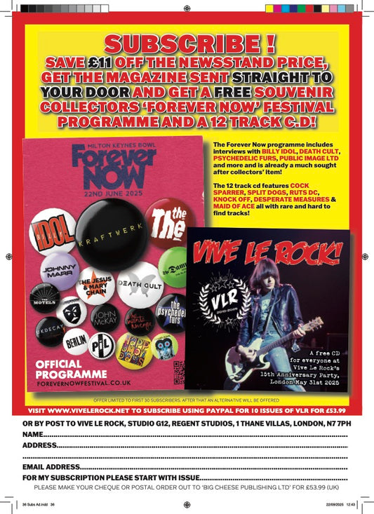 VIVE LE ROCK SUBSCRIPTION WITH FREE 'FOREVER NOW' PROGRAMME & 12-TRACK CD!