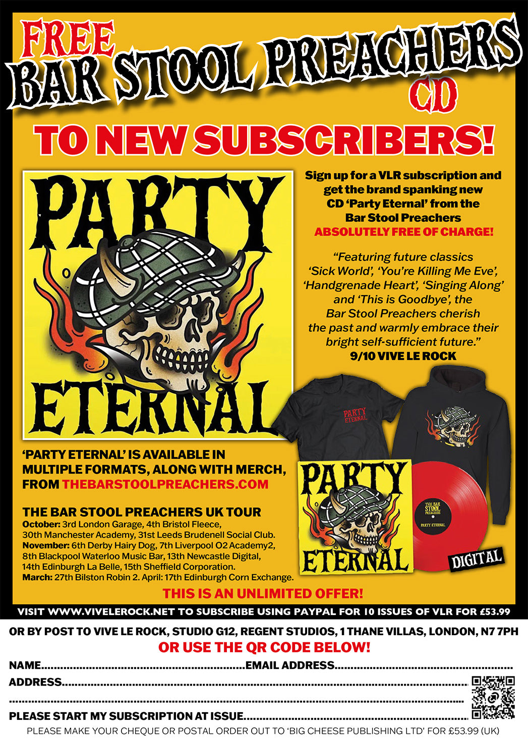 VIVE LE ROCK SUBSCRIPTION - FREE BRAND NEW BAR STOOL PREACHERS CD!