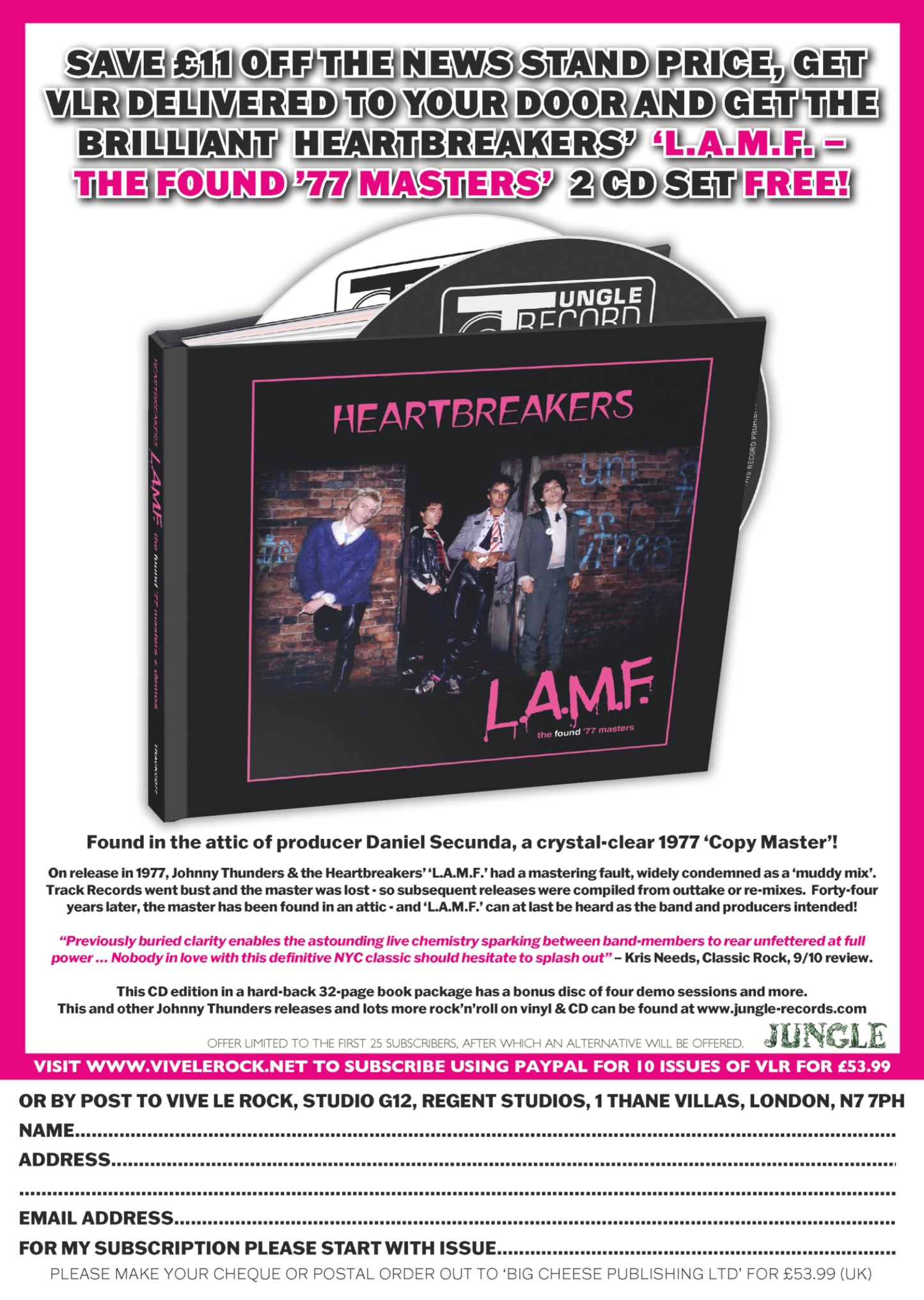 VIVE LE ROCK SUBSCRIPTION WITH FREE HEARTBREAKERS 'L.A.M.F. - THE FOUND '77 MASTERS' 2CD