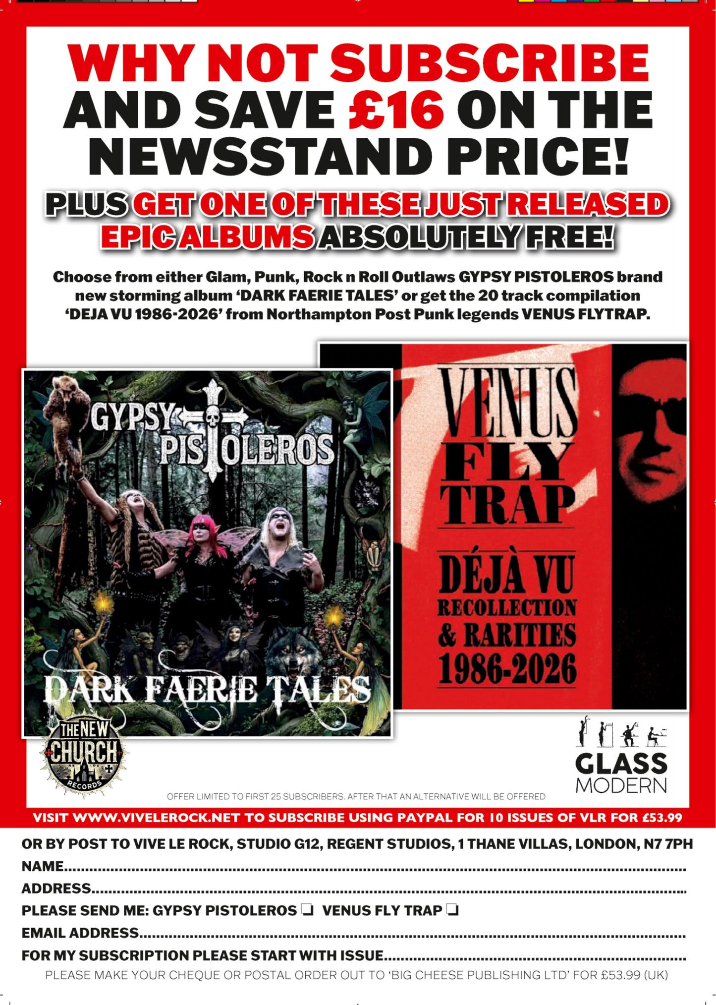 VIVE LE ROCK SUBSCRIPTION WITH FREE GYPSY PISTOLEROS OR VENUS FLY TRAP CD!