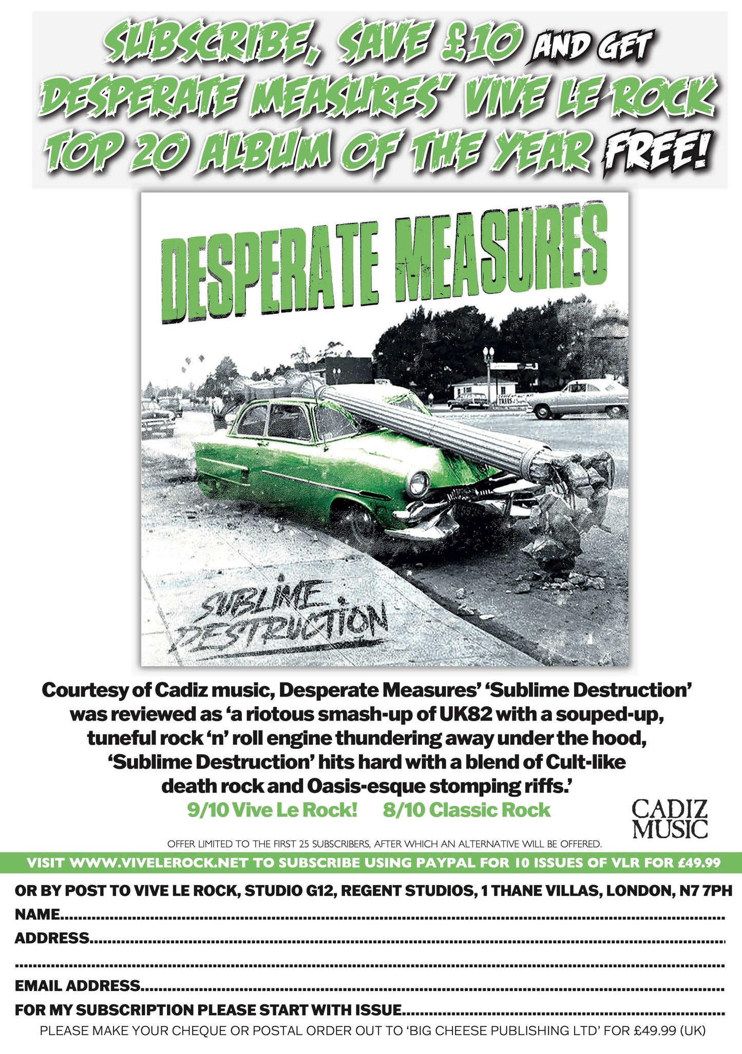 VIVE LE ROCK SUBSCRIPTION WITH FREE DESPERATE MEASURES CD!